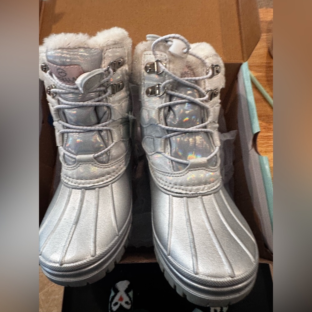 Magellan Outdoors Kids Shiny Silver Snow Boots